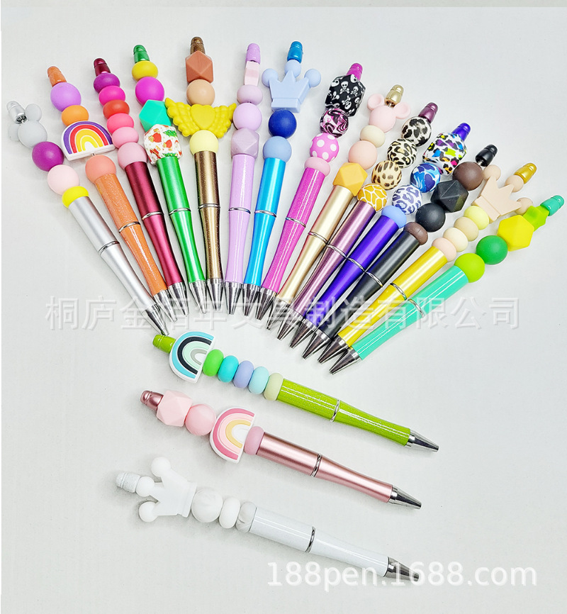Wholesale of bead pens in stock, diy creative plastic bead ballpoint pens, UV electroplated bead pens, three-color gradient bead pens pic 16