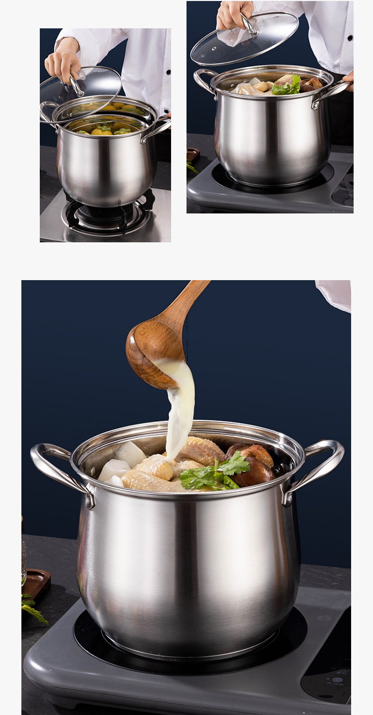 Stainless steel high soup pot, large-capacity thickened and deepened double-ear soup steamer, gift small waist soup pot wholesale and consignment pic 21