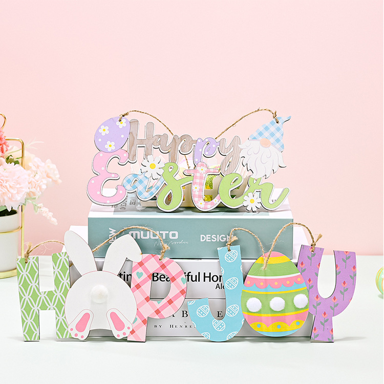 Cross-border new products: Haobei Easter Decorative wooden pendants, Easter rabbit egg pendants, and hanging ornaments pic 1