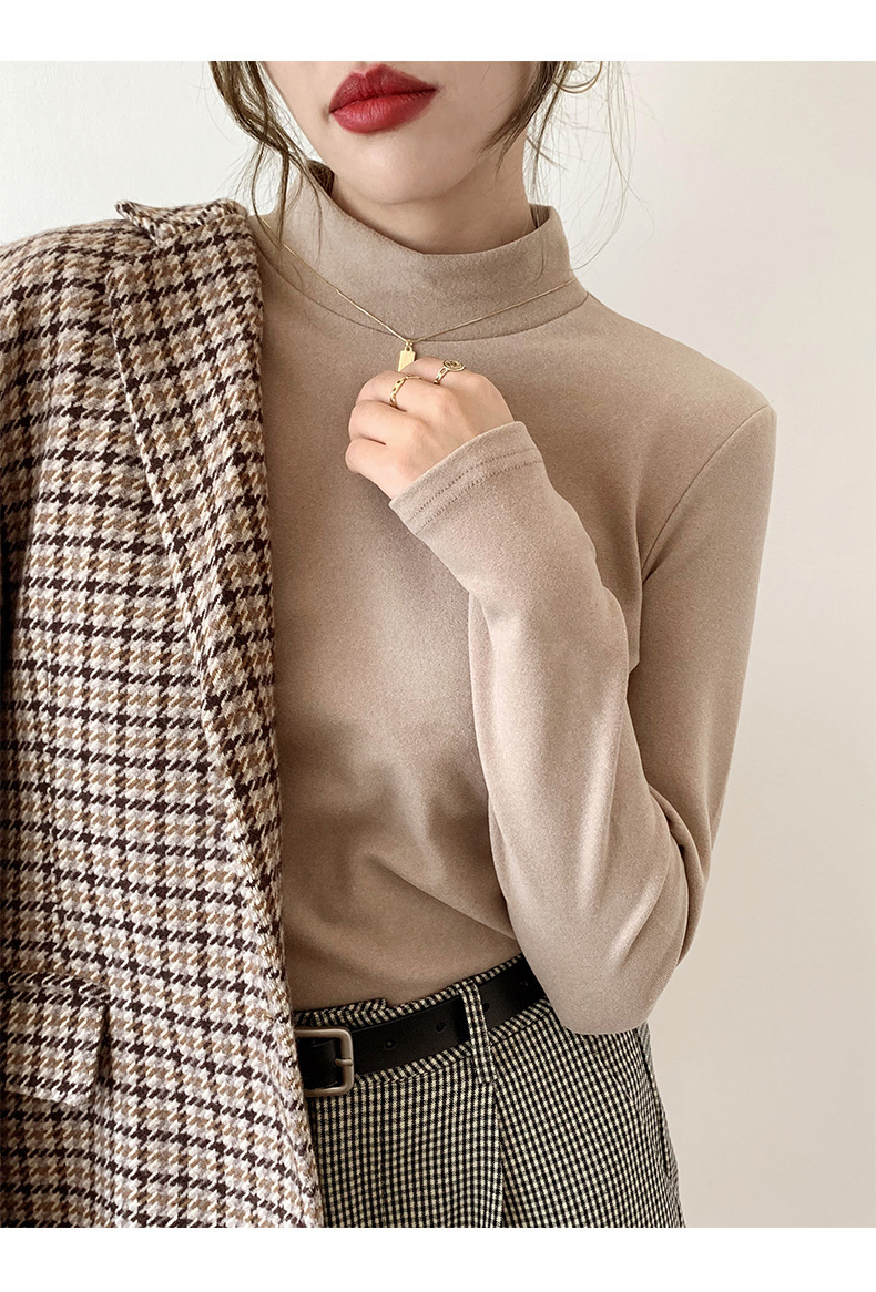 A German velvet semi-high-neck white base layer for women, paired with a stylish, thickened, brushed, and form-fitting mid-neck base layer for autumn and winter pic 50
