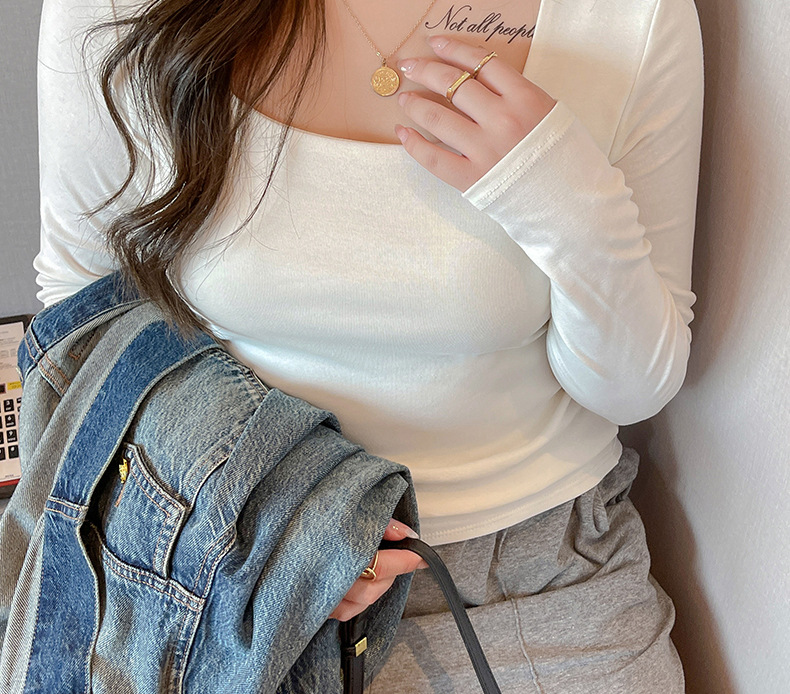 大码女装早秋高级感上衣正肩t恤女纯棉打底衫内搭长袖上衣可外穿详情15