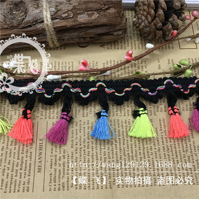 Factory B50 Colorful three-flower flowered tassel broom lace four-color broom DIY handmade clothing accessories lace webbing pic 15
