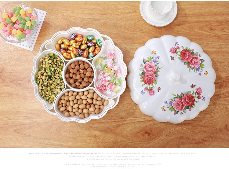 仿瓷大号5格南瓜密胺分格组合创意带盖婚庆干果盒糖果盒批发详情35