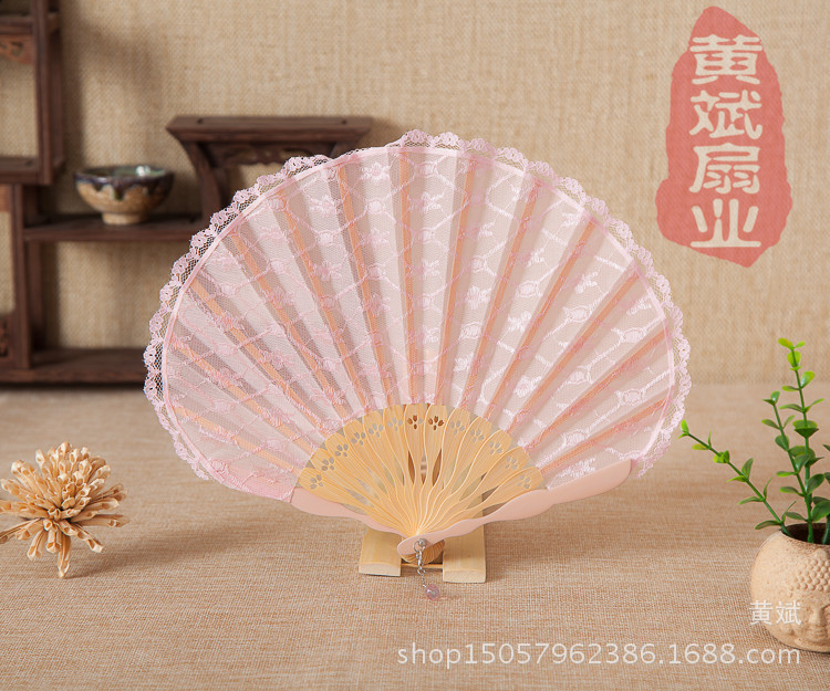 复古精品女士和扇 贝壳扇 大刀扇 礼品扇 双层黑蕾丝花边扇子详情10