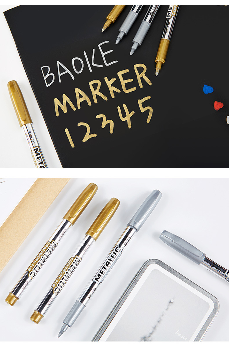 BAOKE 550 Gold and Silver craft pen Sign-in pen, Metal gilding signature pen, Colored marker pen, water-based paint pen pic 12