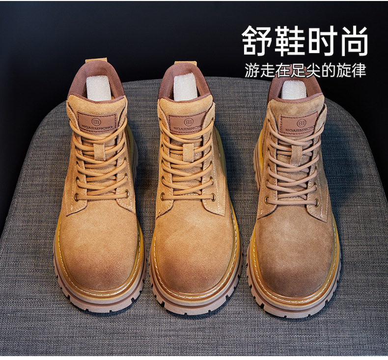 欧洲站马丁靴女2023秋季新款软皮软底复古女短靴牛反绒磨砂工装靴详情5