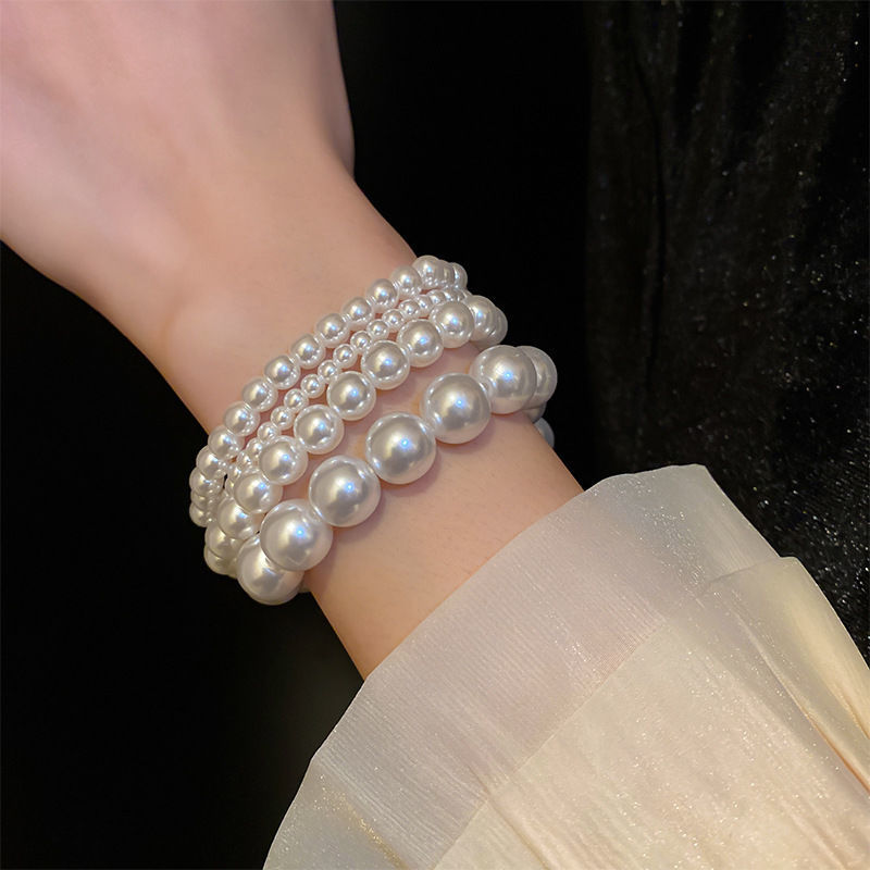 French retro and simple pearl elastic bracelet, French light luxury fashionable wristband, popular daily versatile and elegant jewelry pic 4