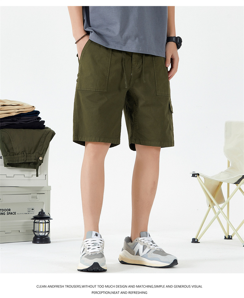 OLA 美式复古男士休闲水洗工装裤五分裤简约多袋百搭潮流设计感详情15