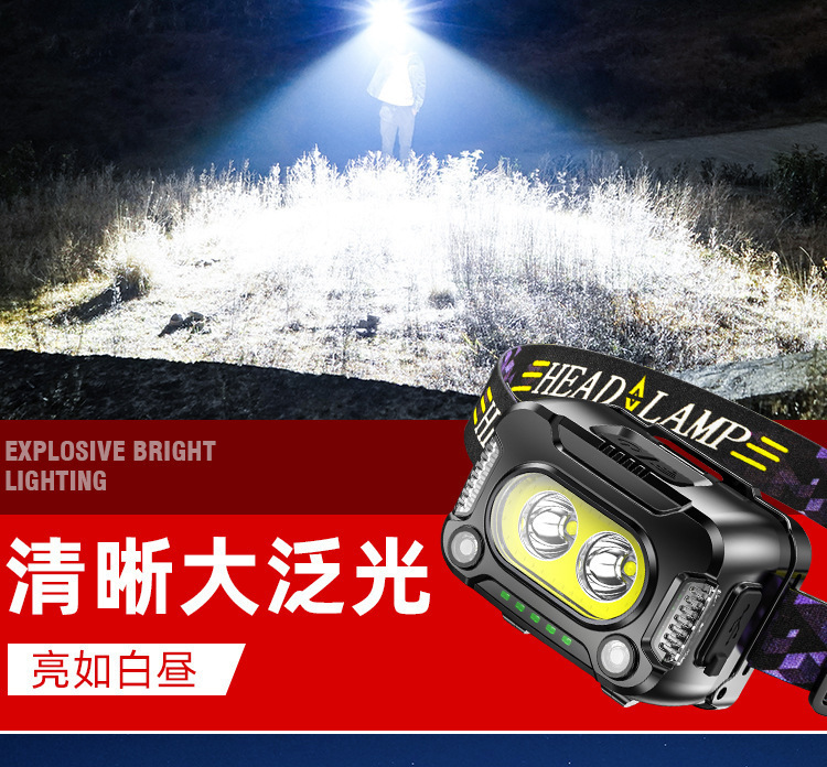 The induction headlamp is highly charged with strong light, providing ultra-bright night fishing. It is a long-lasting head-mounted lighting flashlight with red light pic 8