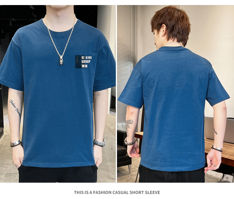 Short-sleeved T-shirt for men, 2022 Summer new Korean style trendy ins loose T-shirt, mid-sleeved cotton trendy brand, large size pic 81