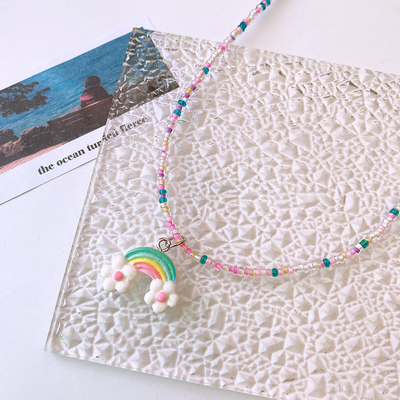 日韩彩色串珠项链童趣卡通可爱儿童蝴蝶爱心锁骨链多巴胺少女饰品详情28