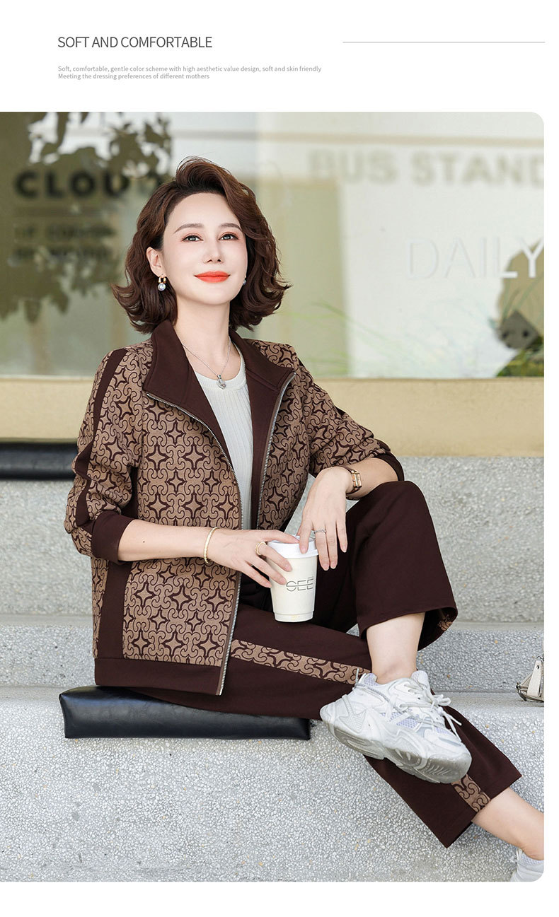 Madre de edad media otoño traje 2024 nuevo medio y viejo mujer otoño chaqueta casual abrigos moda ropa deportiva pic 33