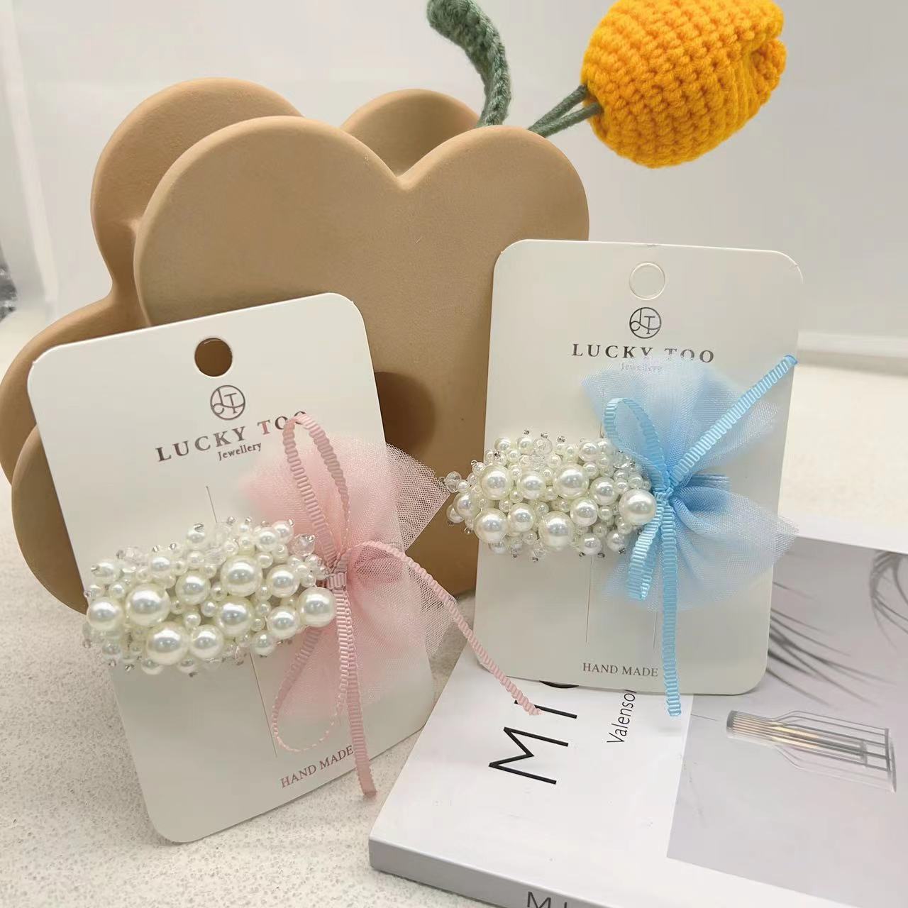 发夹LT10450气质重工手工珍珠串珠海参莎莎蝴蝶结发饰发夹详情1