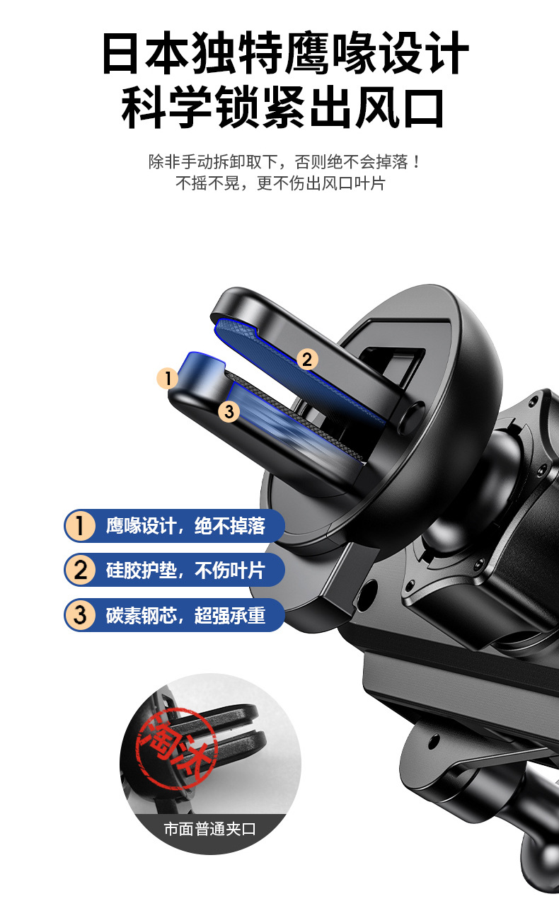 抖音新款车载手机支架车载出风口导航汽车重力隐形伸缩固定支架详情8