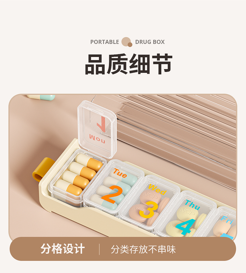 Portable medicine box, three meals a day, portable medicine packaging box, seven-compartment medicine box for seven days a week, large-capacity medicine dispenser, specially for foreign trade. Specially for foreign trade pic 30
