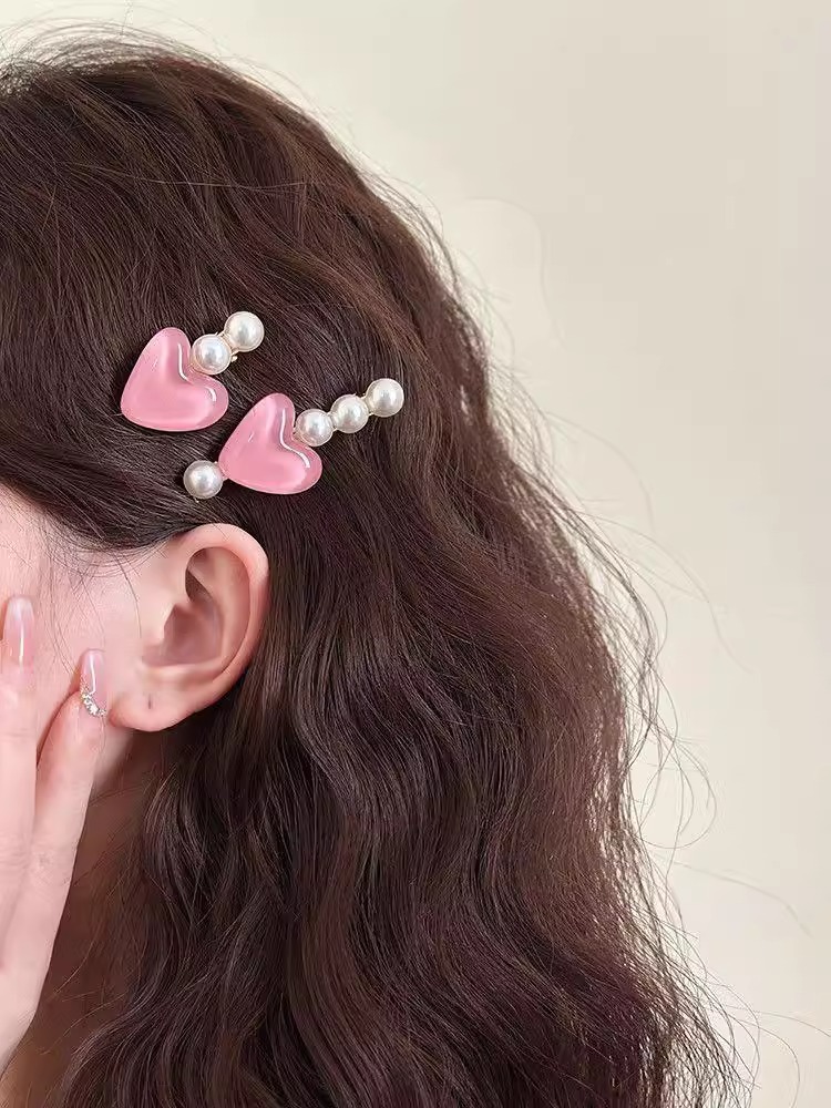 Sweet pearl heart-shaped hair clips, forehead fringe clips, girlish princess hair clips, cute duckbill clips, hair accessories pic 4
