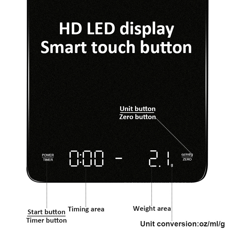 手冲咖啡电子秤自动计时3kg家用厨房秤台称新款LED隐屏充电咖啡称详情5