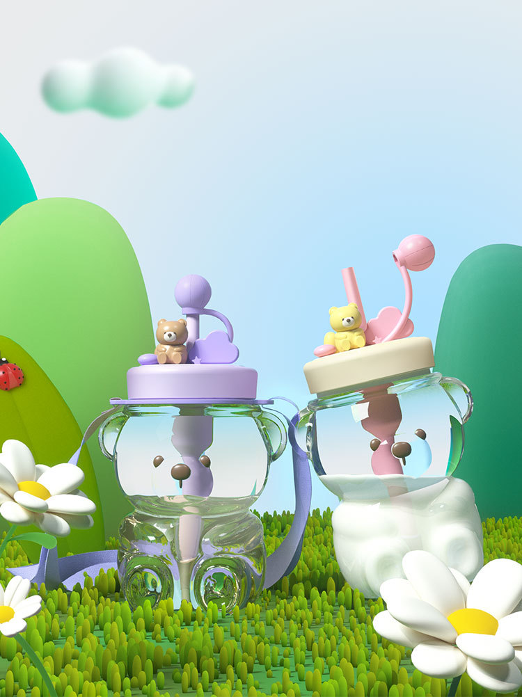 可爱便携大容量小熊水杯夏季女生网红吸管杯萌兔兔爆款塑料杯批发详情17