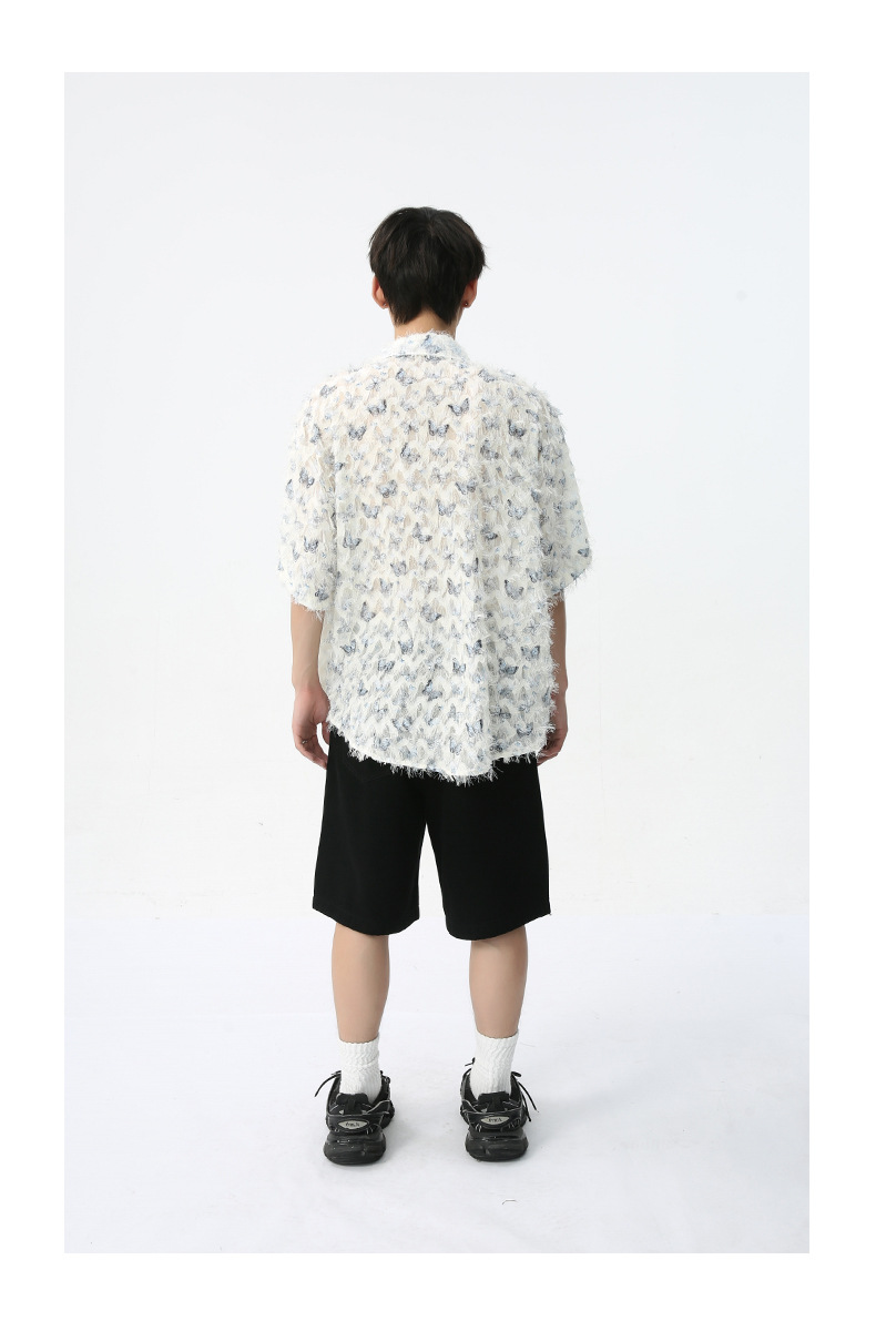 MTLCLOTHES男装|2024春款新品 法式小众独特彩色蝴蝶提花流苏衬衫详情8