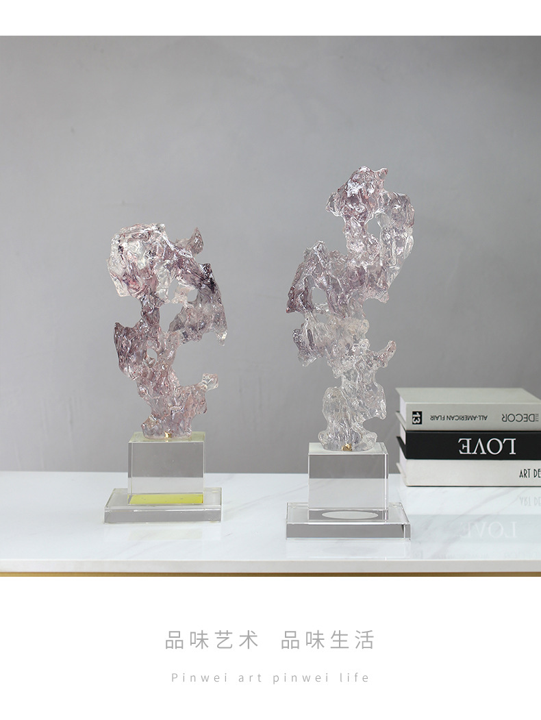 New Chinese-style creative transparent resin sculpture for the entrance, TV cabinet, study, and abstract imitation crystal art display stand pic 27