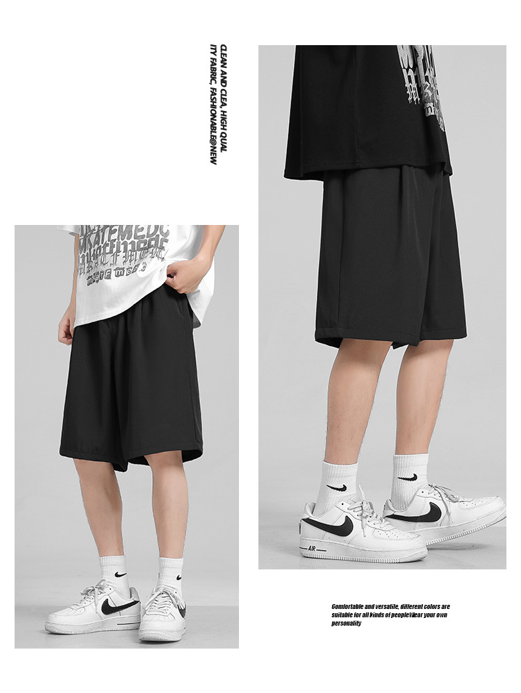 Ice silk shorts for men, summer thin basketball sports, quick-drying beach mid-length pants, loose workwear, casual 5-inch pants pic 28