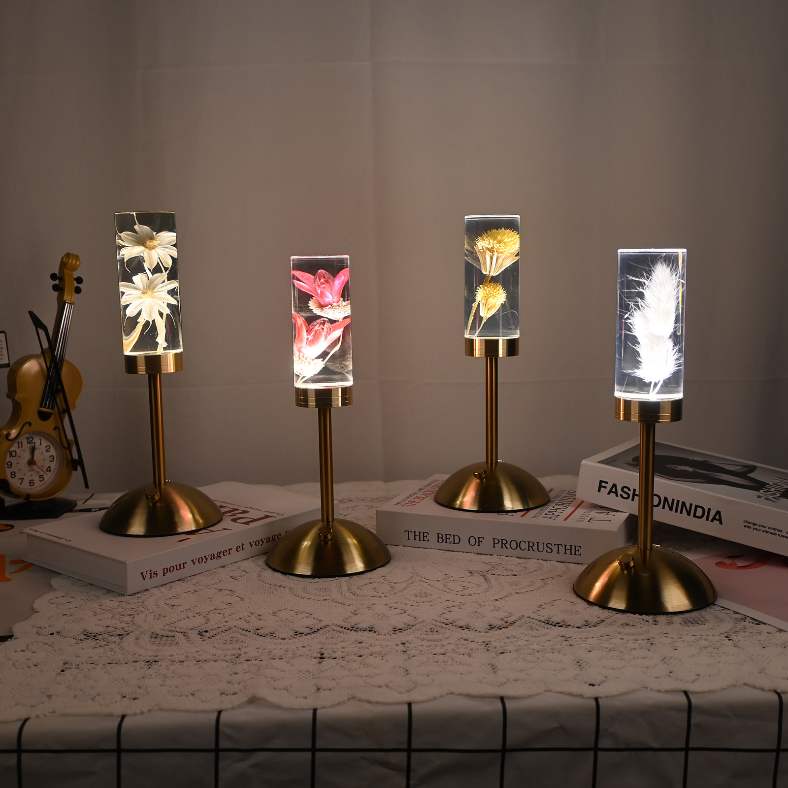 Nuevo immortalflower acrílico lámpara de mesa led creativo pequeña luz nocturna dormitorio lámpara de cabecera ambiente decoración pending crossover pic 1