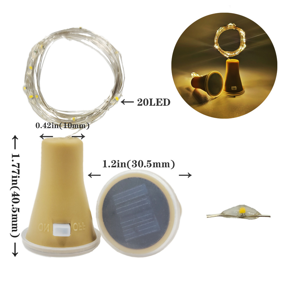 New solar bottle stopper light string with 10 or 20 lights, waterproof Christmas led copper wire light, wine bottle stopper decorative light string pic 2