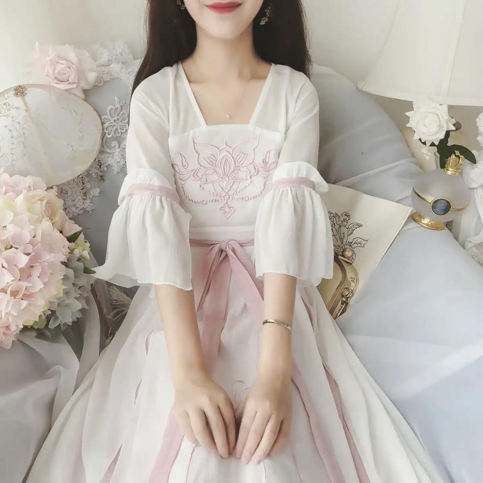 国潮Zf1【舒适透气】300斤大码改良汉服女夏季新款胖mm绣花古风仙女高详情6