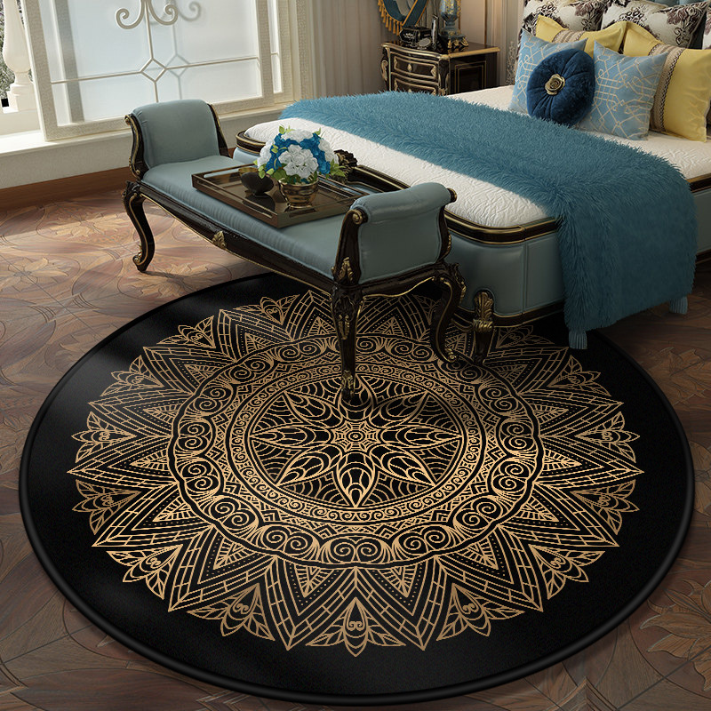 Cross-border ethnic wind round floor mat alfombra cristal de peluche mandala estampada mesa de centro cesta colgante sala de estar hogar pic 7