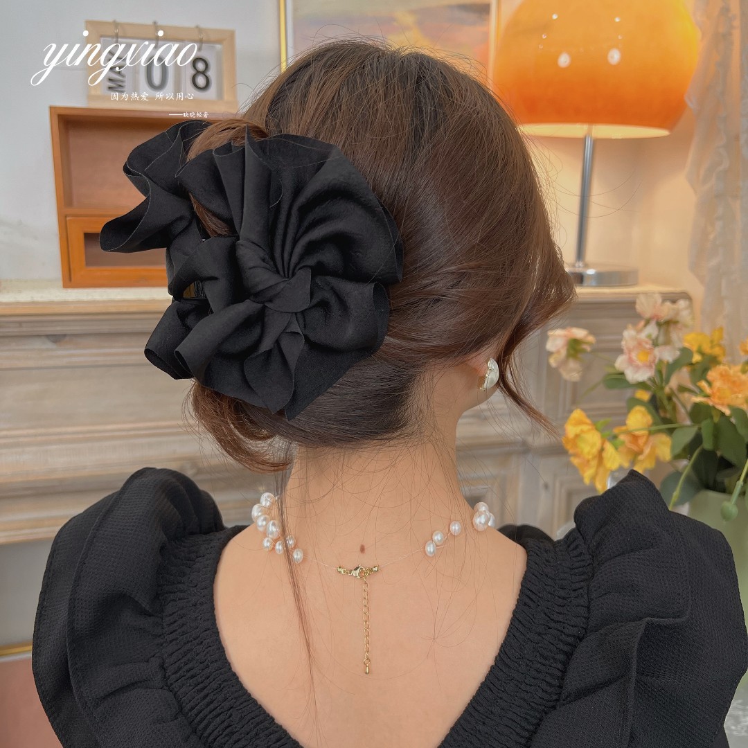 Summer new double-sided feather mesh bow clip, sequined princess on the run hair clip, black lace shark clip pic 7