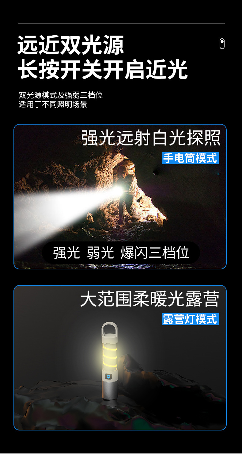 多功能强光手电筒带挂钩户外照明伸缩变焦手电露营灯雷射炮新奇详情13