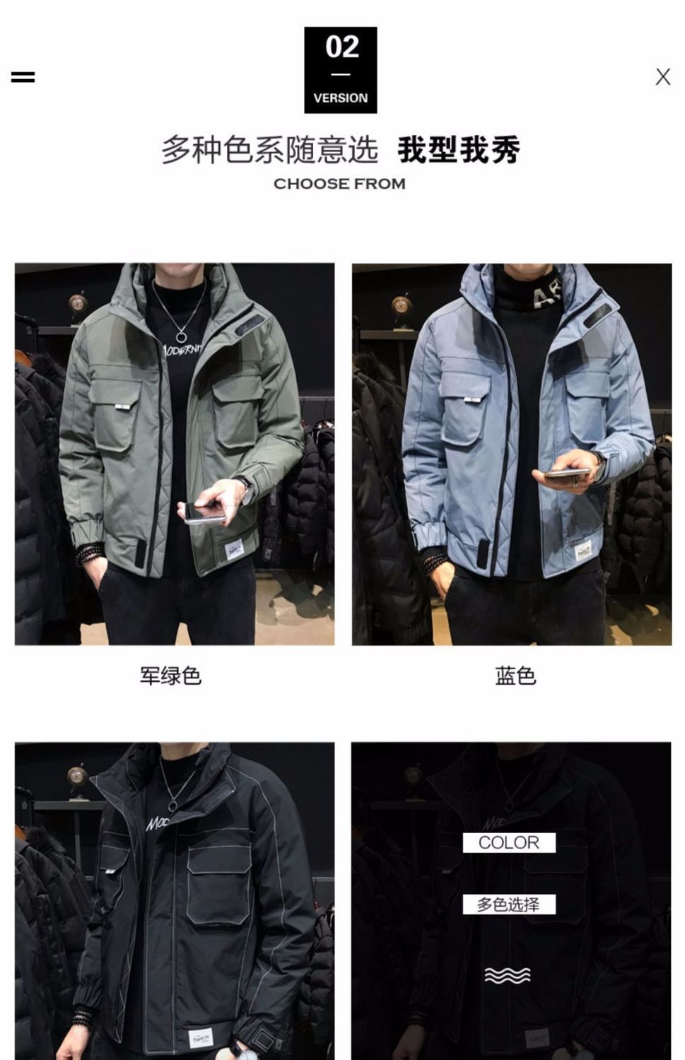 高档羽绒服男爆款冬季潮流帅气短款潮牌工装加厚冬装男士派克外套详情7