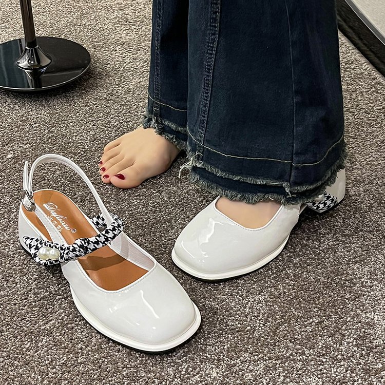 网红玛丽珍高跟女2024夏新款方头一字带后空粗跟仙女风包头凉鞋女详情23