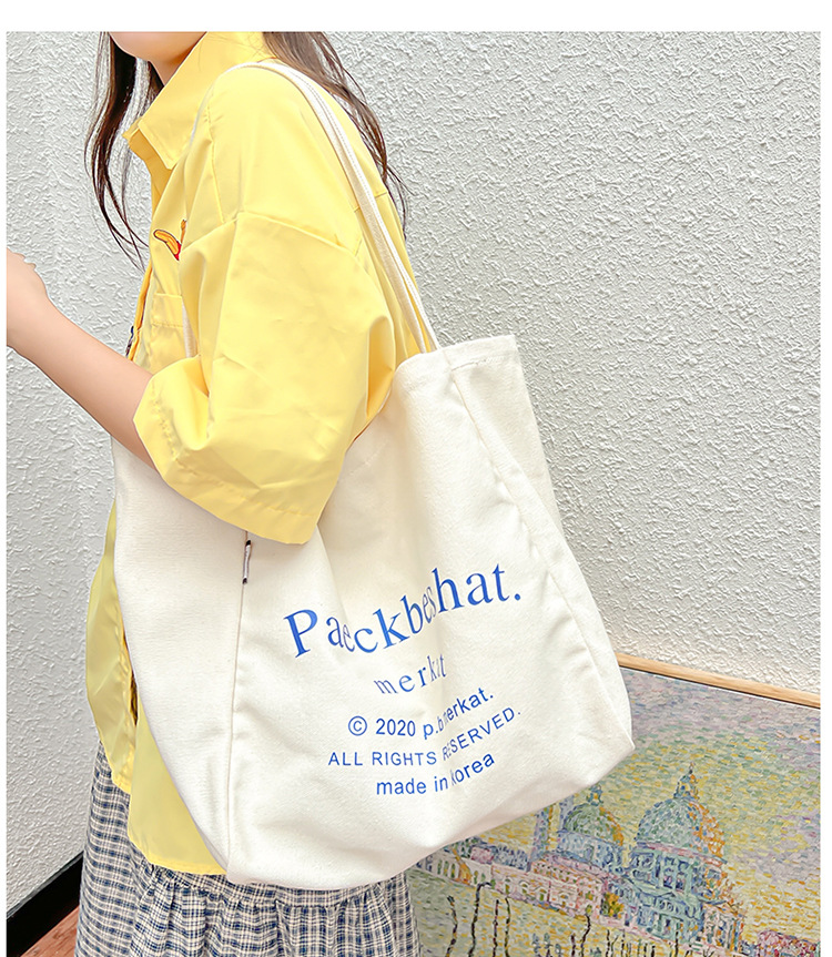 外贸潮流女包 布包新款韩版时尚简约单肩包 字母印花文艺托特包详情16