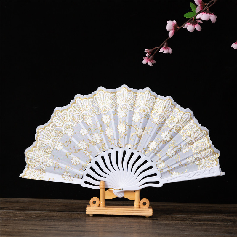 塑料PS旅游纪念品折扇舞蹈扇塑料扇子烫金丹顶鹤扇定制广告扇详情11