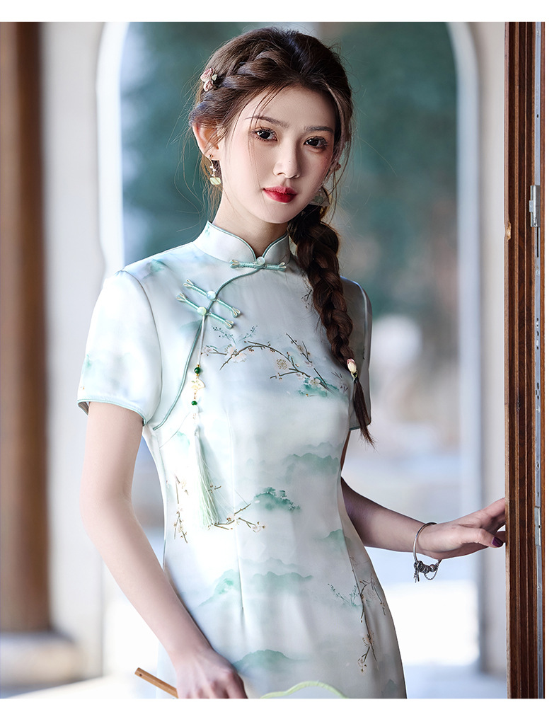 国潮腊梅双层醋酸旗袍春夏新款年轻款改良新中式国风日常详情14