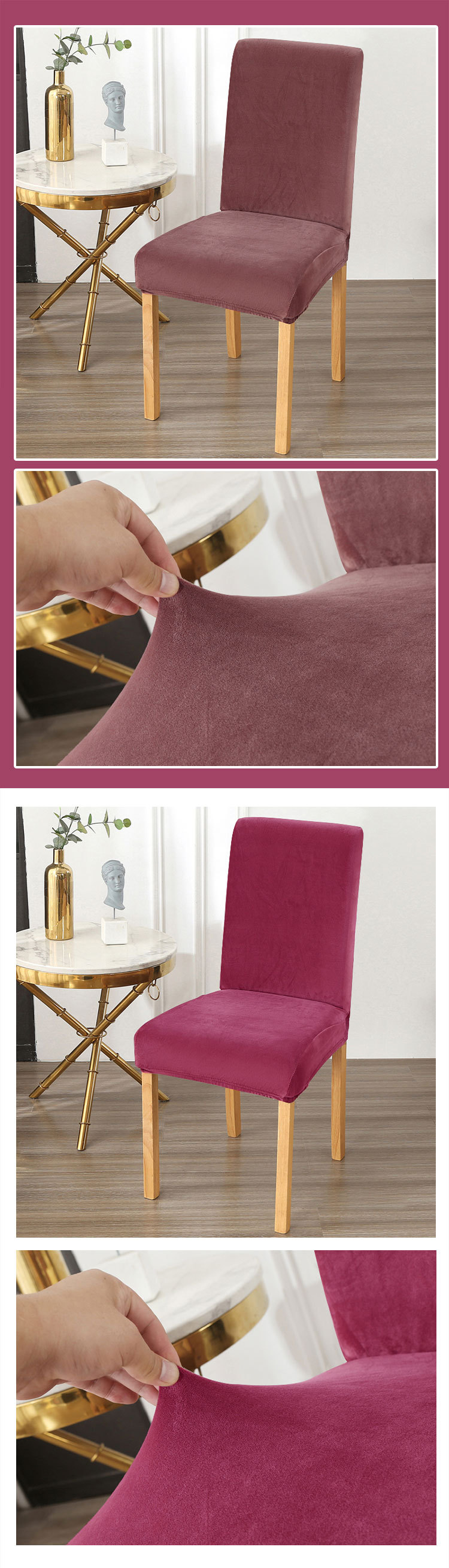 Cross-border thickened super soft chair cover, fully wrapped elastic plush hotel home dining chair cover, solid color simple stool cover pic 18