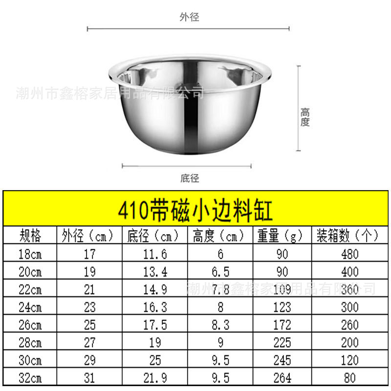 Thickened 304 stainless steel basin, round household soup basin, egg beating basin, noodle basin, food-grade seasoning VAT, vegetable washing basin, kitchen pic 4