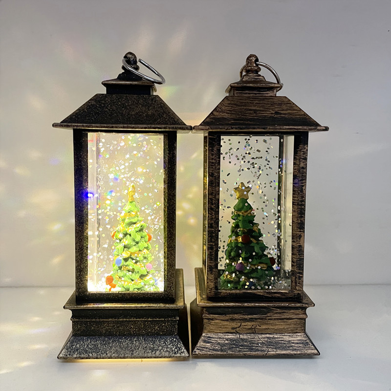 Cross-border Christmas water-filled small wind lantern handicrafts, creative window display items, LED illuminated Santa Claus night lights pic 2