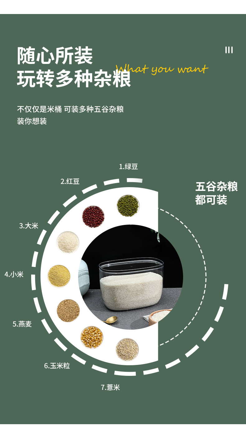 W15-A46 Large covered kitchen rice bucket transparent PET sealed dust-proof and insect-proof storage box for kitchen clutter organization pic 6