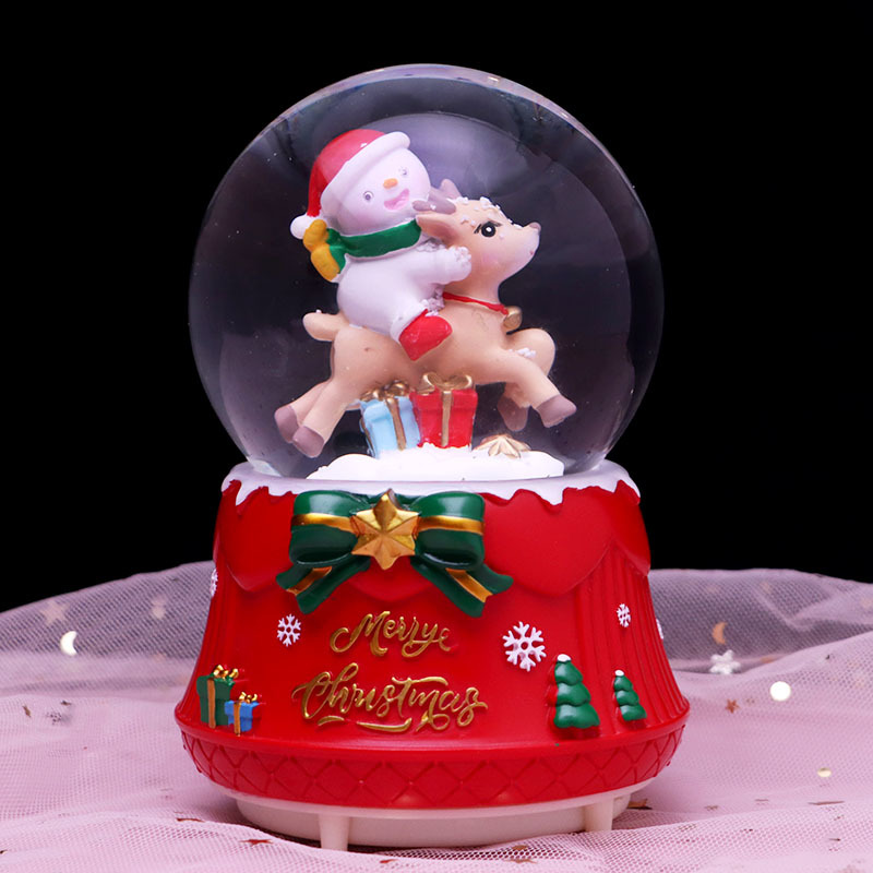 New Christmas illuminated crystal ball, Christmas wooden horse, snowman, Old man, music box, glass ball, desktop decoration gift pic 1