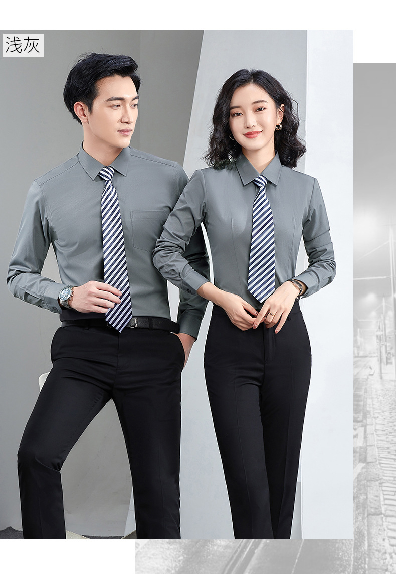 Factory direct supply of long-sleeved white bamboo fiber shirts for men, blue workwear no-iron fitted shirts for women, both men and women pic 69