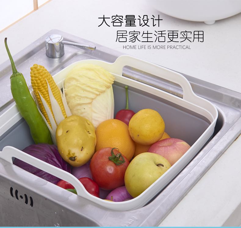 亚马逊电商便携式折叠盆伸缩塑料洗菜盆加厚折叠水槽冰桶洗水果桶详情5