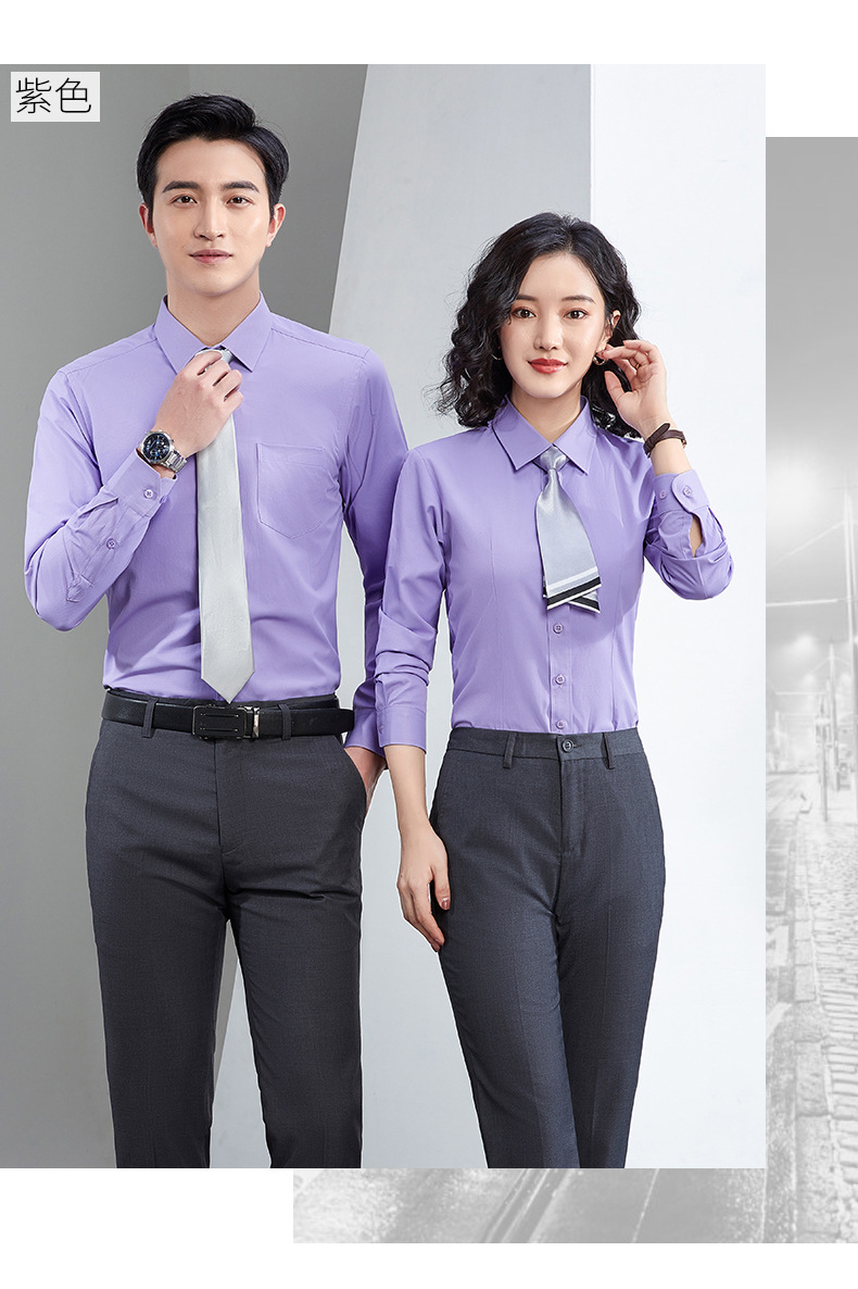 Factory direct supply of long-sleeved white bamboo fiber shirts for men, blue workwear no-iron fitted shirts for women, both men and women pic 77