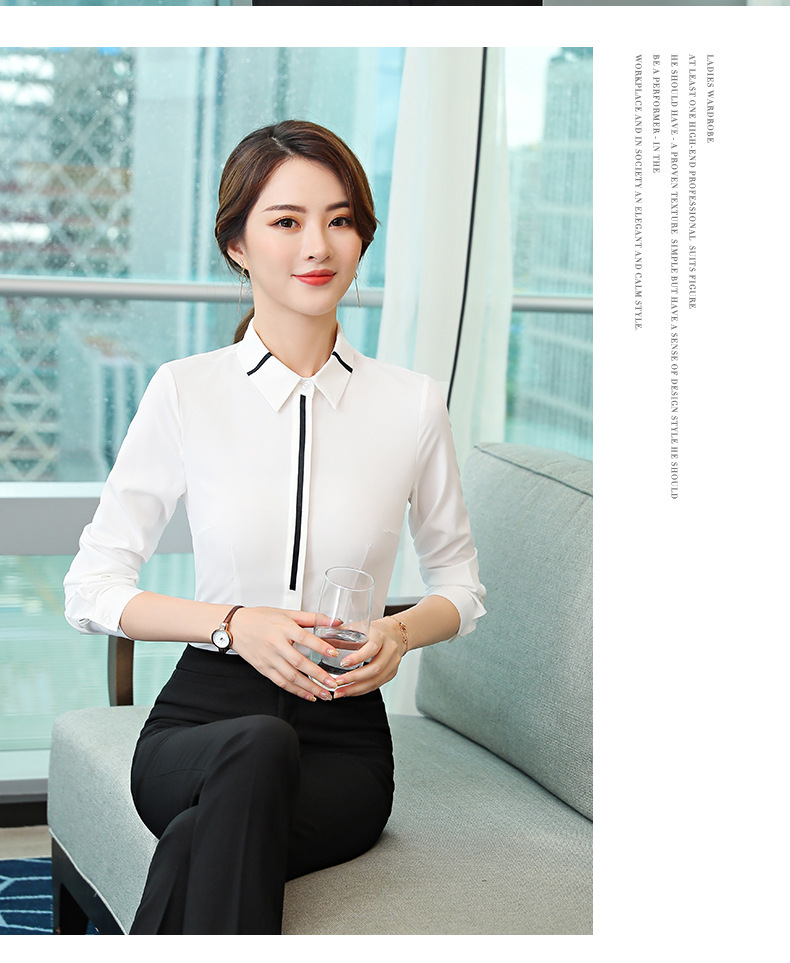 New Spring and Autumn 2023 professional long-sleeved shirt for women, Korean-style OL hotel white-collar fitted work clothes, white shirt pic 8