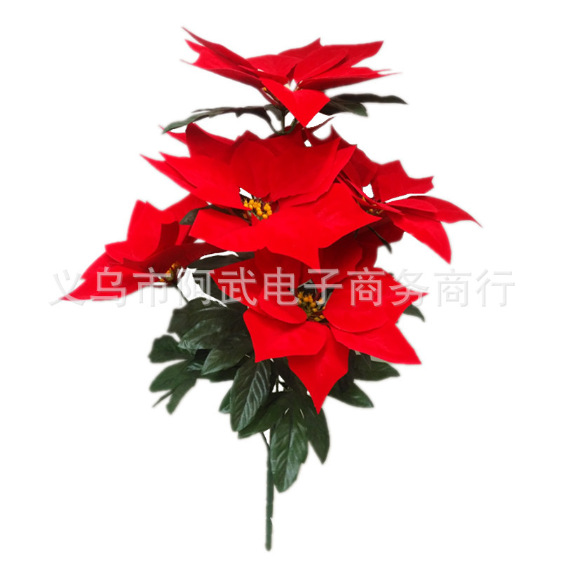 Velvet artificial flower atmosphere decoration supplies and props, indoor and outdoor decorative floral art, Chinese poinsettia 7 Christmas flowers pic 2