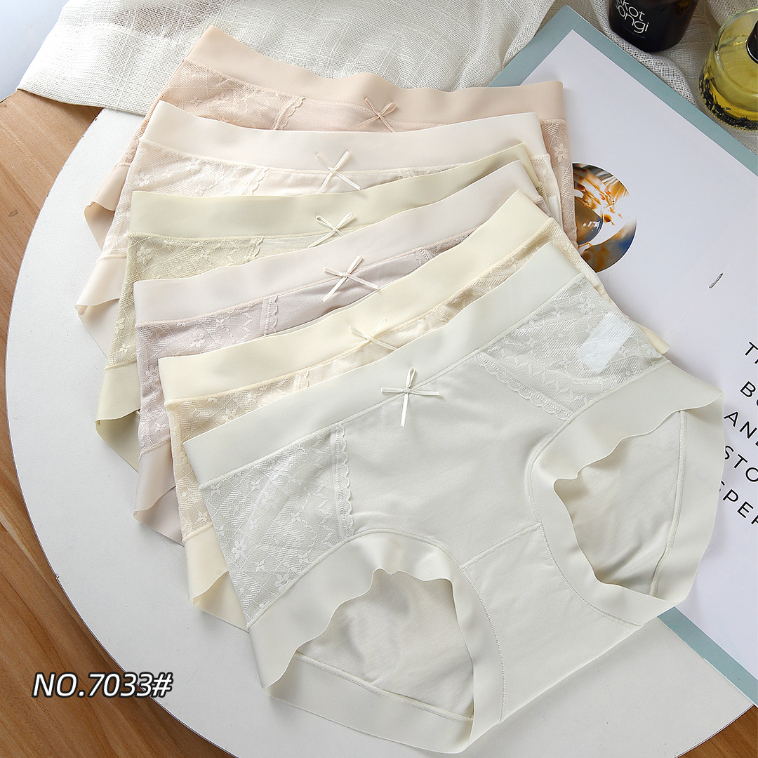 2025 New style women's Modal underwear: Seamless pure cotton antibacterial crotch breathable lace mid-waist thin triangle pants for girls pic 10