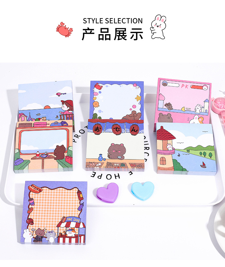 Original cute cartoon bear travel notes sticky notes, student message notes, memo notes, and paper notebooks pic 9
