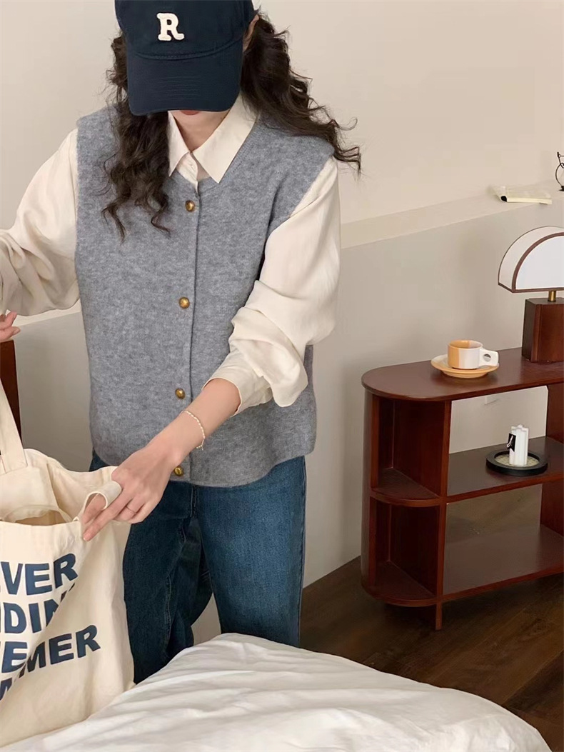 时尚针织马甲2022春秋洋气网红气质显瘦减龄针织马甲纯色上衣女装详情9