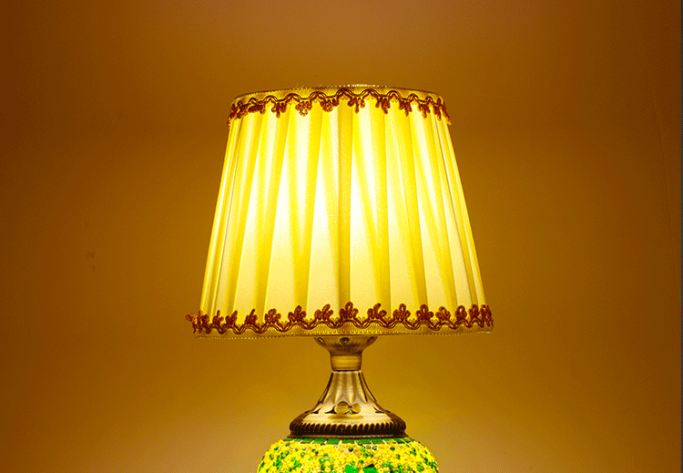 2024 Bohemian fabric lampshade table lamp, handcrafted glass romantic decorative table lamp, bedroom night light pic 6